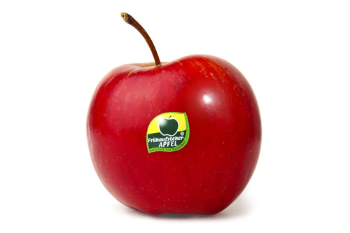 Namensentwicklung und Design des Labels für den Frühaufsteher-Apfel.